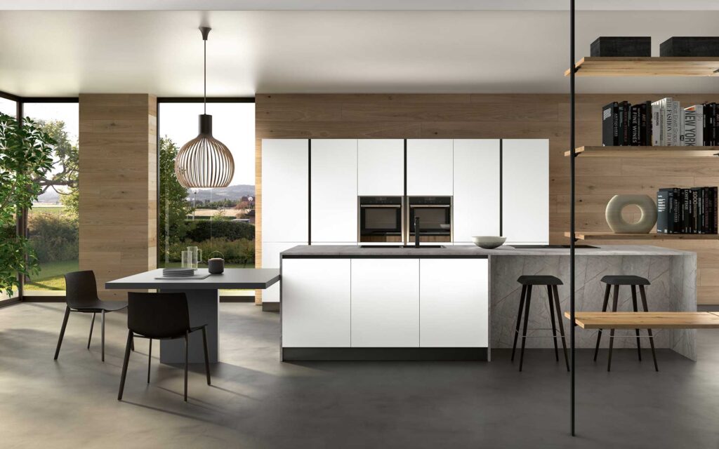 cucina moderna senza pensili bianca 