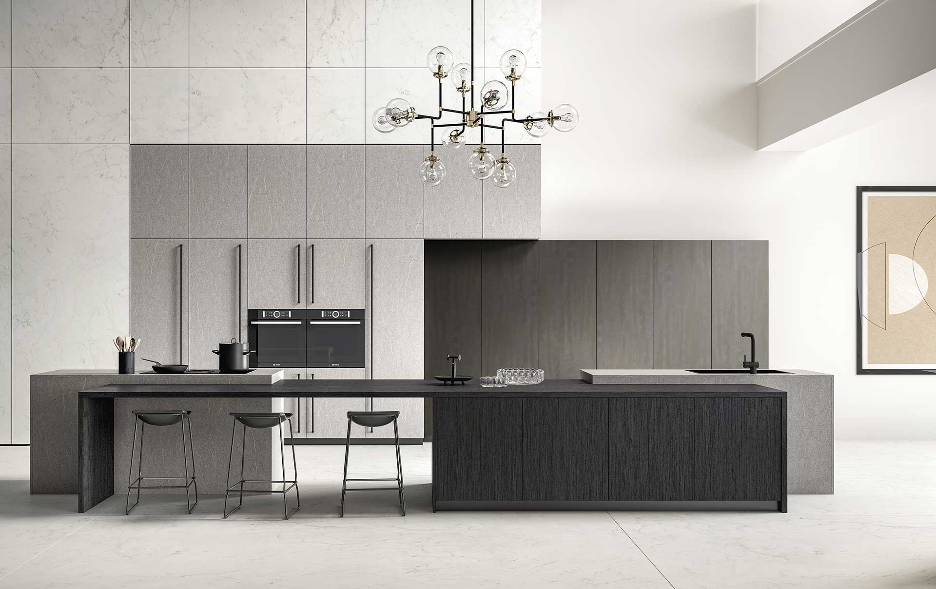 cucina senza pensili grande e moderna