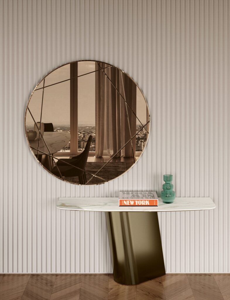 mobile ingresso casa di design con specchio rotondo
