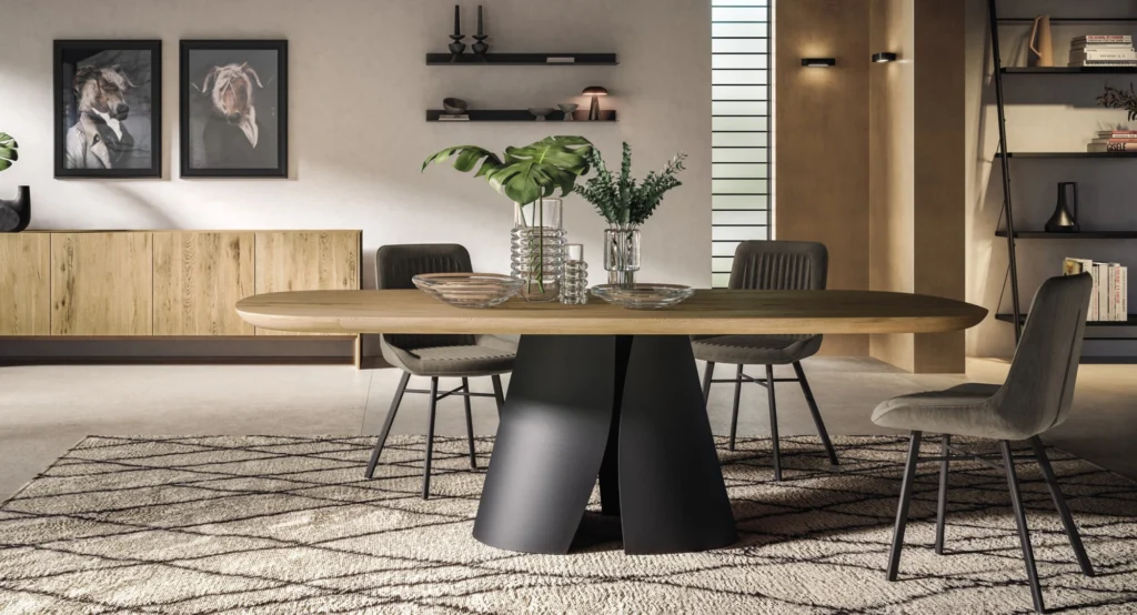 tavolo moderno  in legno in sala da pranzo
