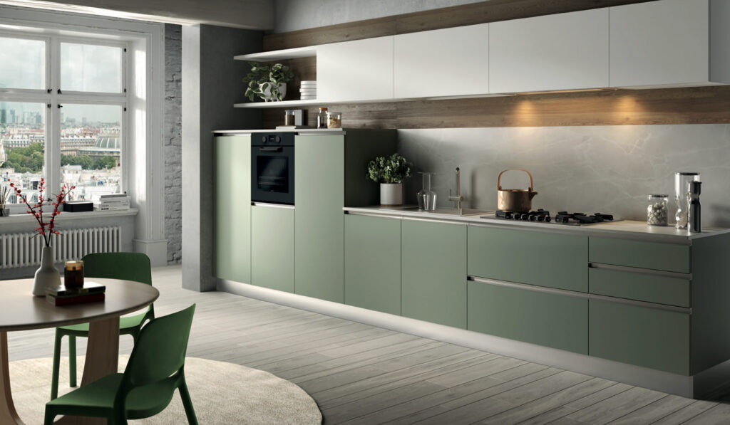 cucina lineare colore verde oliva