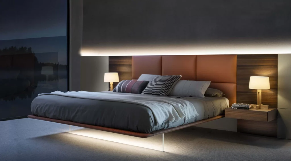 camera da letto con striscia led e controsffitto