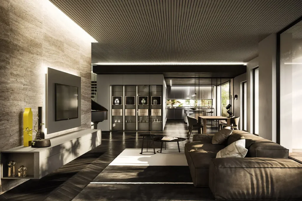 grande soggiorno con faretti led al controsoffitto 