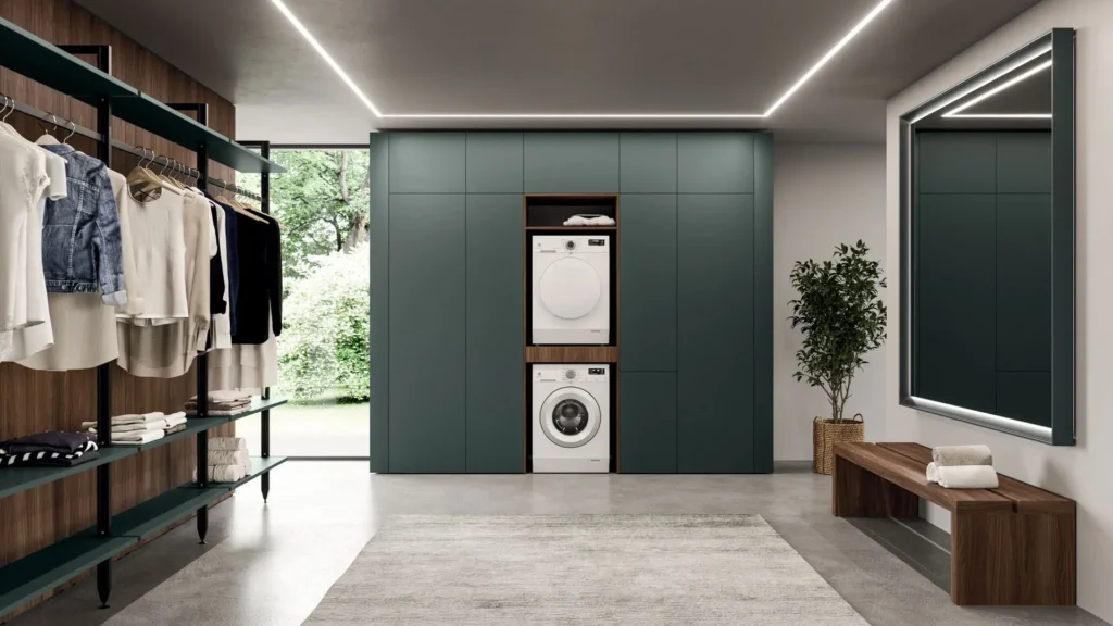 bagno e lavanderia con striscia led e controsoffitto